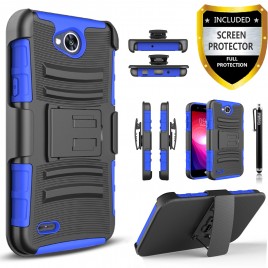 LG X Power 2 Case, Dual Layers [Combo Holster] Case And Built-In Kickstand Bundled with [Premium Screen Protector] Hybird Shockproof And Circlemalls Stylus Pen (Blue)
